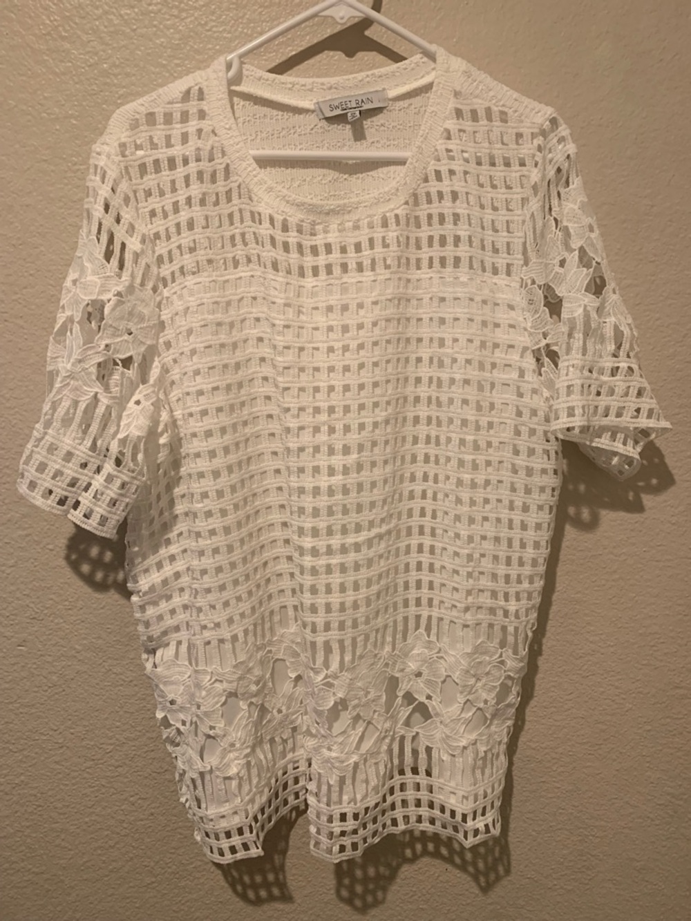 Sweet Rain White Crochet Lace Panel Tunic Top NWOT